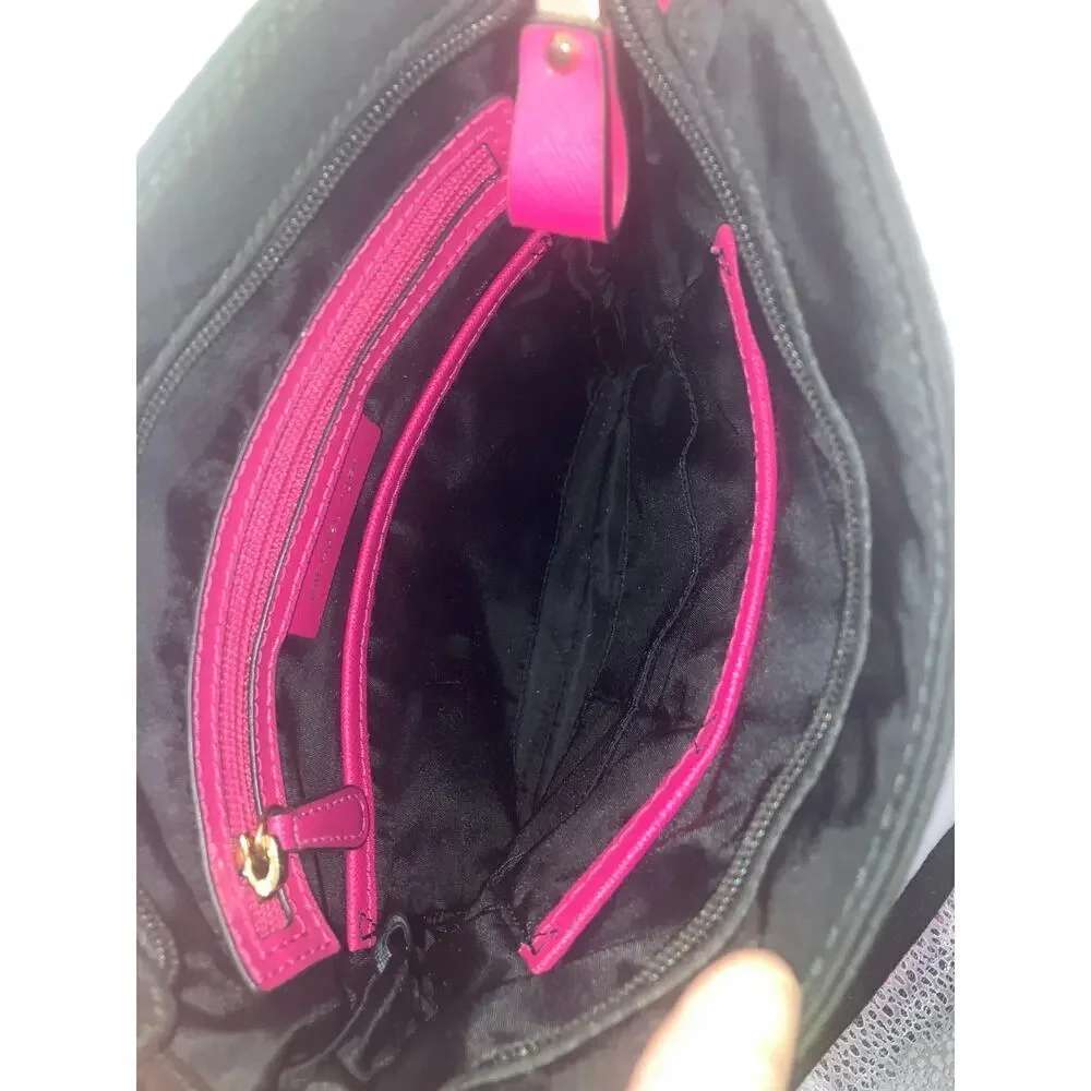 MICHAEL KORS SMALL BLACK NYLON PINK TRIM CROSSBODY BAG